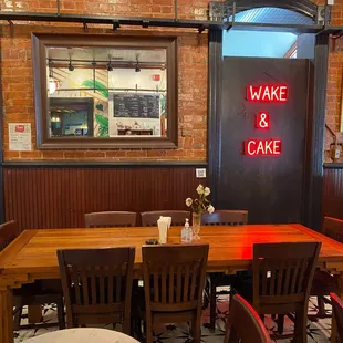 a table and chairs in a restaurant