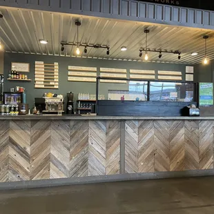 Bar with coffee and beer offerings.