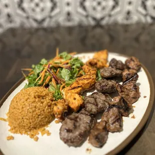 Mixed kebab plate with kofte, beef &amp; chicken kebab and salad