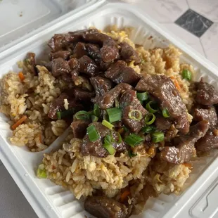 Fried rice with steak.