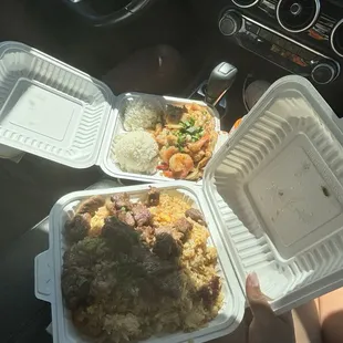 Steak fried rice, shrimp chicken white rice