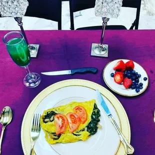 Spinach And Mushrooms Omelette with Fresh Fruit...Morning Brunch