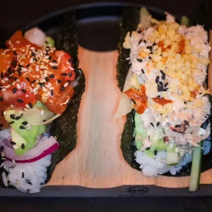 Hand rolls: Blue Crab Handroll &amp; Salmon Ponzu Handroll