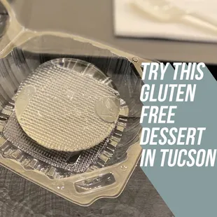 Raindrop cake with text that says "try this gluten free dessert in tucson"