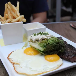 Brunch Steak & Eggs Hanger Steak, Breakfast Potatoes, Spring Onions, Chimichurri