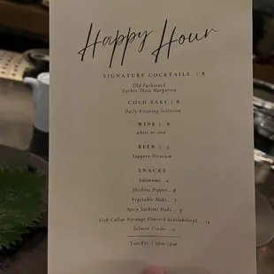 Happy hour menu