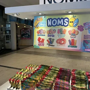 a display of noms candy