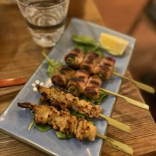 chicken skin, bacon asparagus