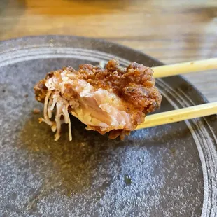 Kaarage (fried chicken) - pinkish inside.