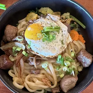 Honey Glazed Pork Egg Noodle Bowl