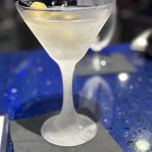 Vodka martini with Nina Blues yummy blue cheese stuffed olives