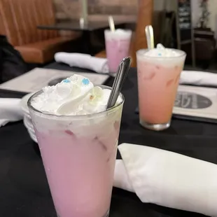 Cherry, strawberry, and dragon fruit Italian sodas