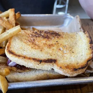 Chicken grilled cheese with fries
