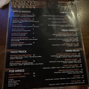 Front of menu