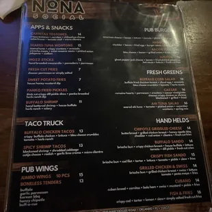 Front of menu