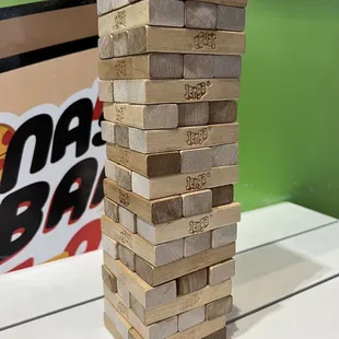 a stack of wooden blocks