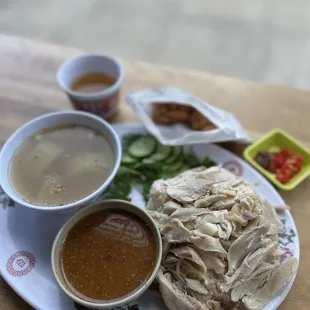 Khao Man Gai (Chicken and Rice) and Fried Chicken Skins