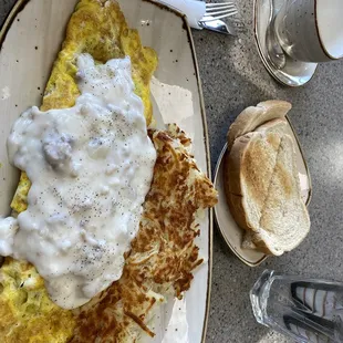 Country Omelette with Hash Browns and Rye Toast.