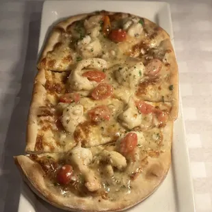Shrimp scampi pizza