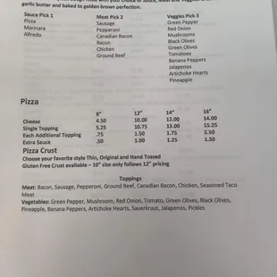 the menu of the restaurant