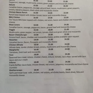 a menu for a special pizza