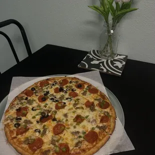 Thin crust and the best cheese I ever had