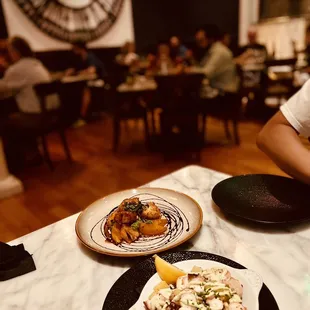 two plates of food on a table