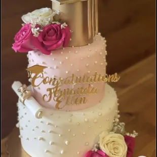 reference photo. only to show size of cake and the pearls. not the flowers, cap or other extras.