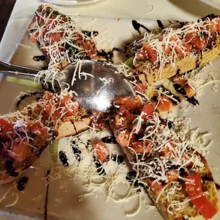 A very pretty and tasty rendition of bruschetta.