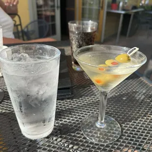 Perfectly dirty gin martini.
