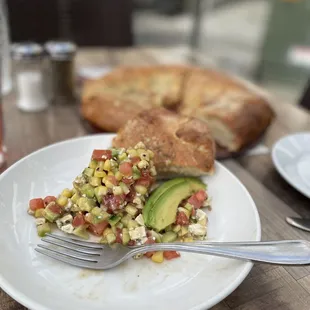 Focaccia and Corn/avocado/ Gorgonzola salad