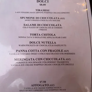 Dessert menu July 1, 2023