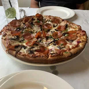 Pepperoni pizza with mushrooms and onions !