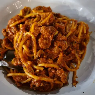 Spaghetti Bolognese - did they chop up a meatball and add it to the sauce? Ugh.