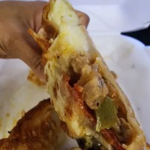 Calzone Stromboli is made with pizza dough instead of bread, very filling
