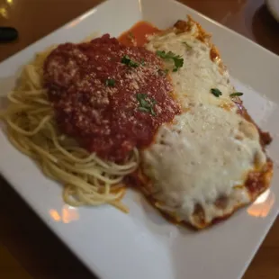 Chicken Parmesean with spaghetti