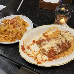 Chicken Parmesan and Pappardelle.