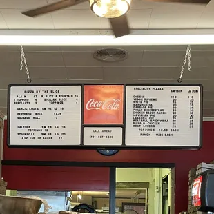 Pizza menu board