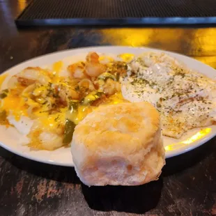 Shrimp and grits, this is the fluffiest biscuit I&apos;ve ever consumed