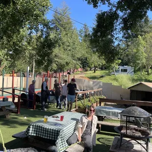 a man and his dog at a picnic