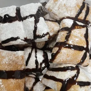 Fried Dough-Powdered Sugar and chocolate drizzle