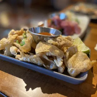 Fried, crispy chicken skin