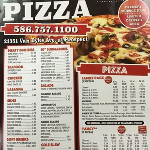 the menu for the restaurant