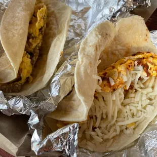 Sausage egg (left) chorizo egg (right)