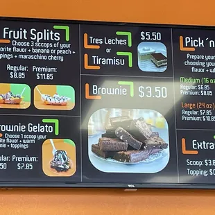 a menu for desserts