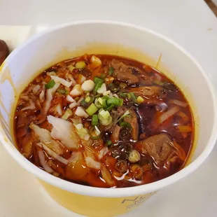 There is no broth but only greasy oil.