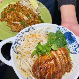 Crispy duck noodles soup