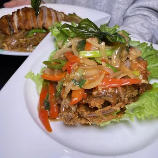 Soft shel crab basil sauce