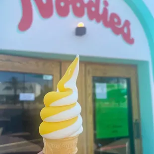 Sweet cream + mango soft serve gelato