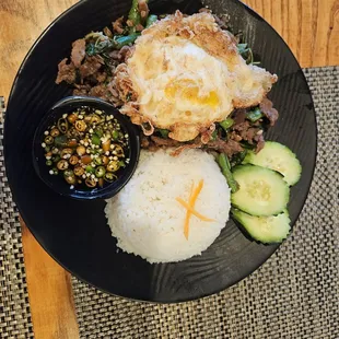 Pad kra pow pork with fried egg